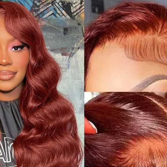 28 Inch Reddish Brown Body Wave Lace Front Human Hair Wig - Picture 1 of 4